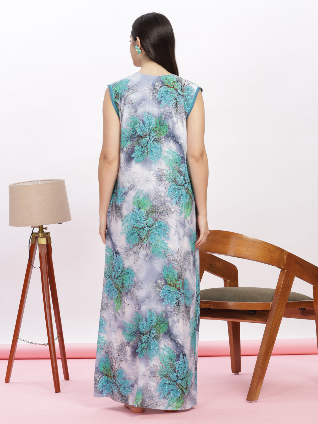 Trendy cool green cozy sleeveless nighty for women