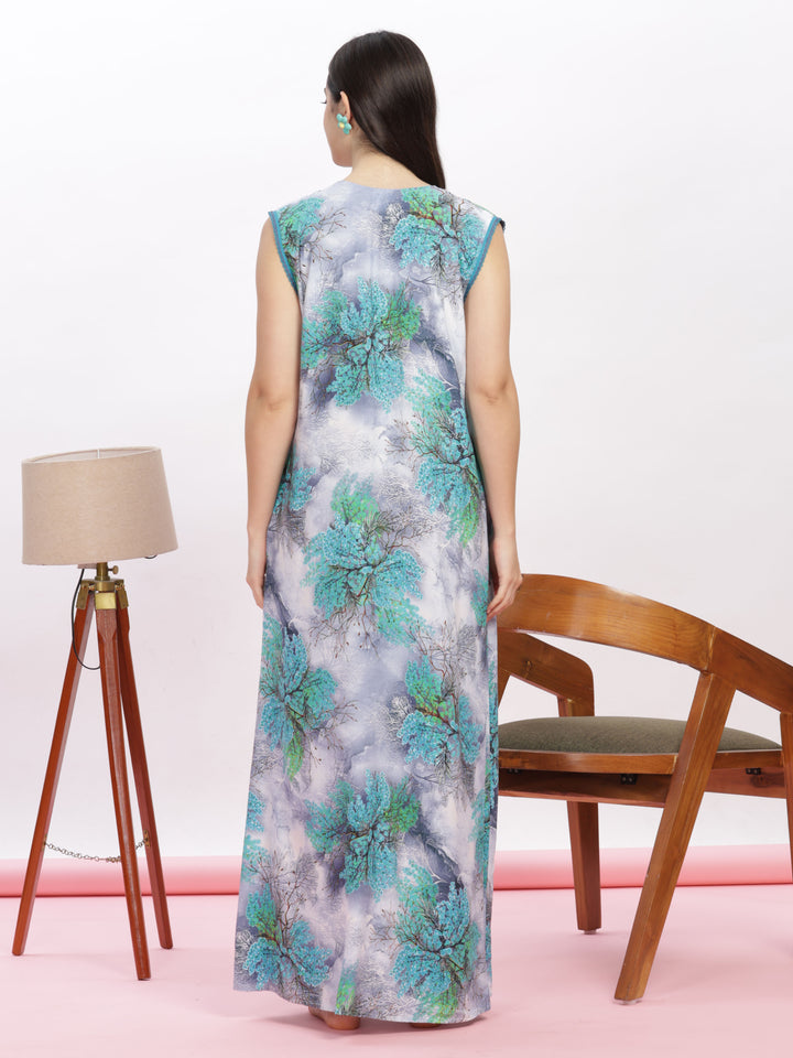 Trendy cool green cozy sleeveless nighty for women