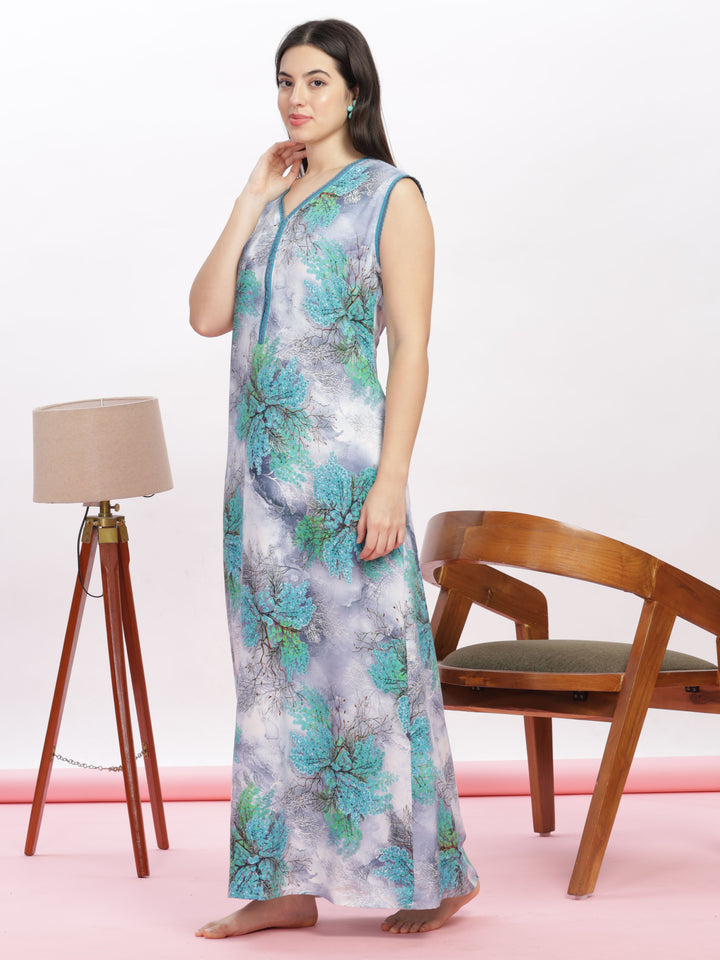 Trendy cool green cozy sleeveless nighty for women