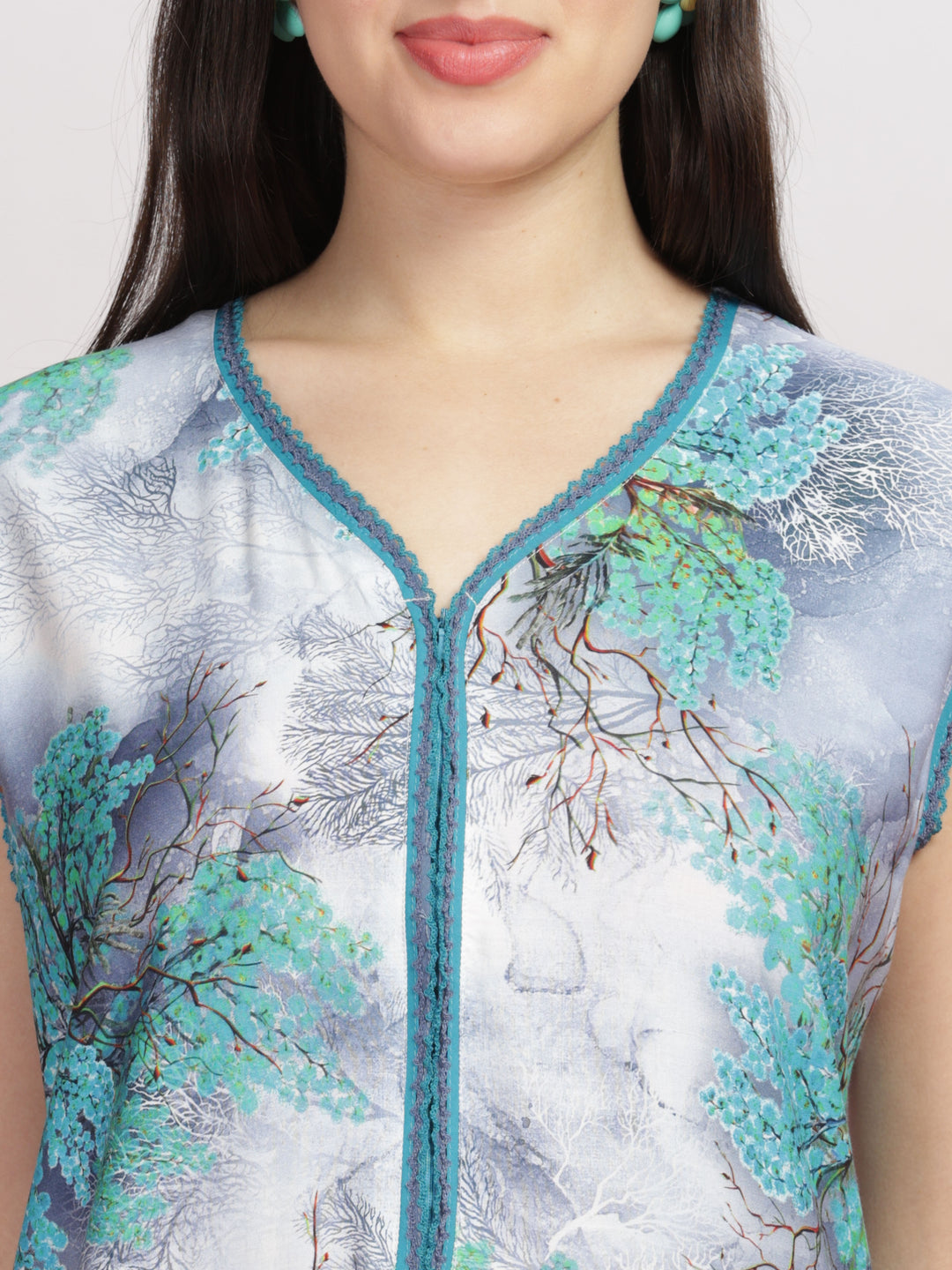 Trendy cool green cozy sleeveless nighty for women