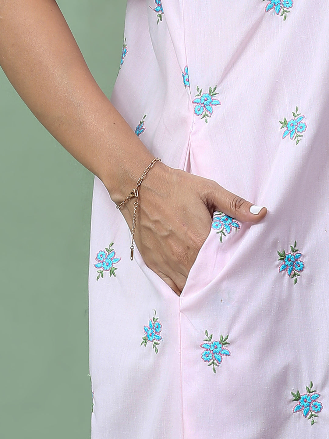 Premium light pink chikankari pure cotton nighty