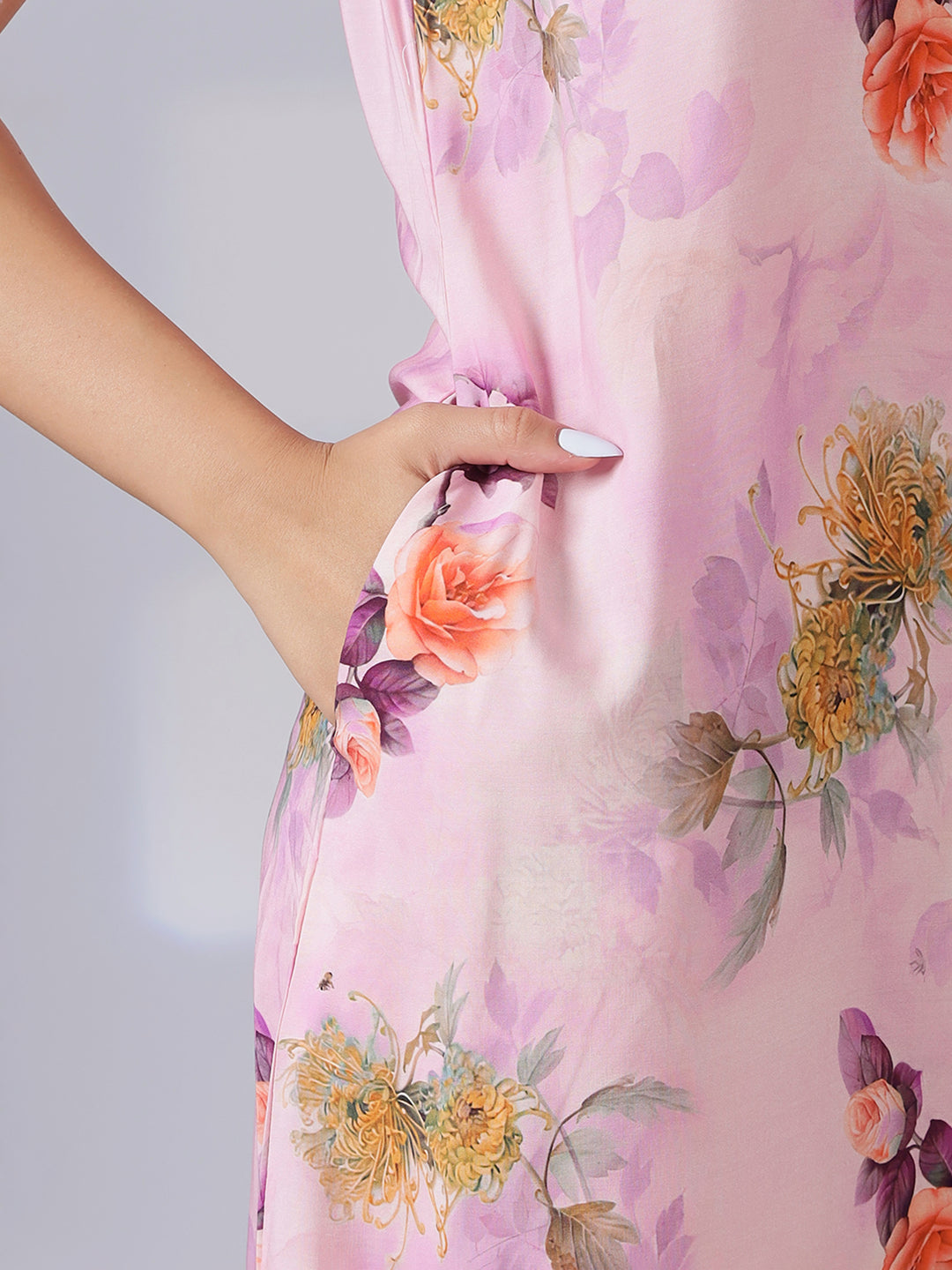 Rayon floral light pink summer nighty for women