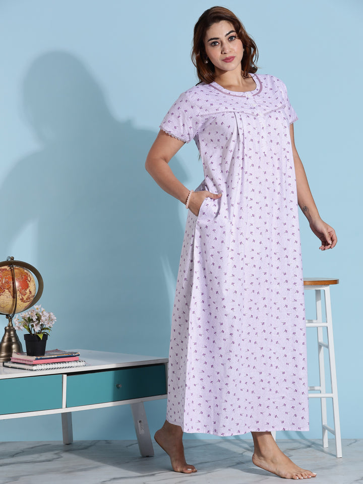 Light Purple Branded Pure Cotton Nighty for Women 