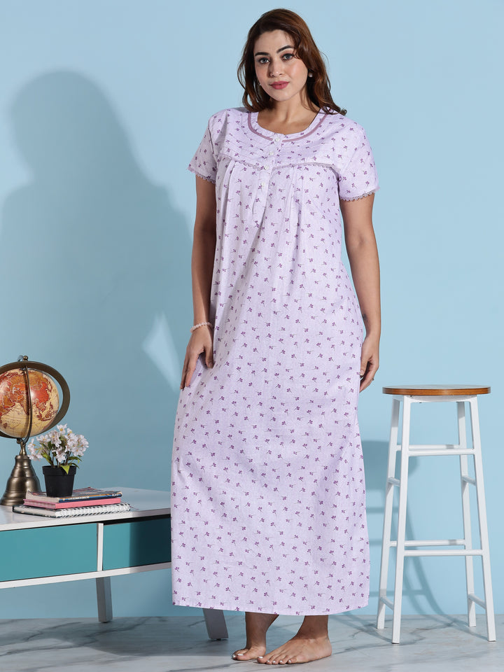 Light Purple Branded Pure Cotton Nighty for Women 