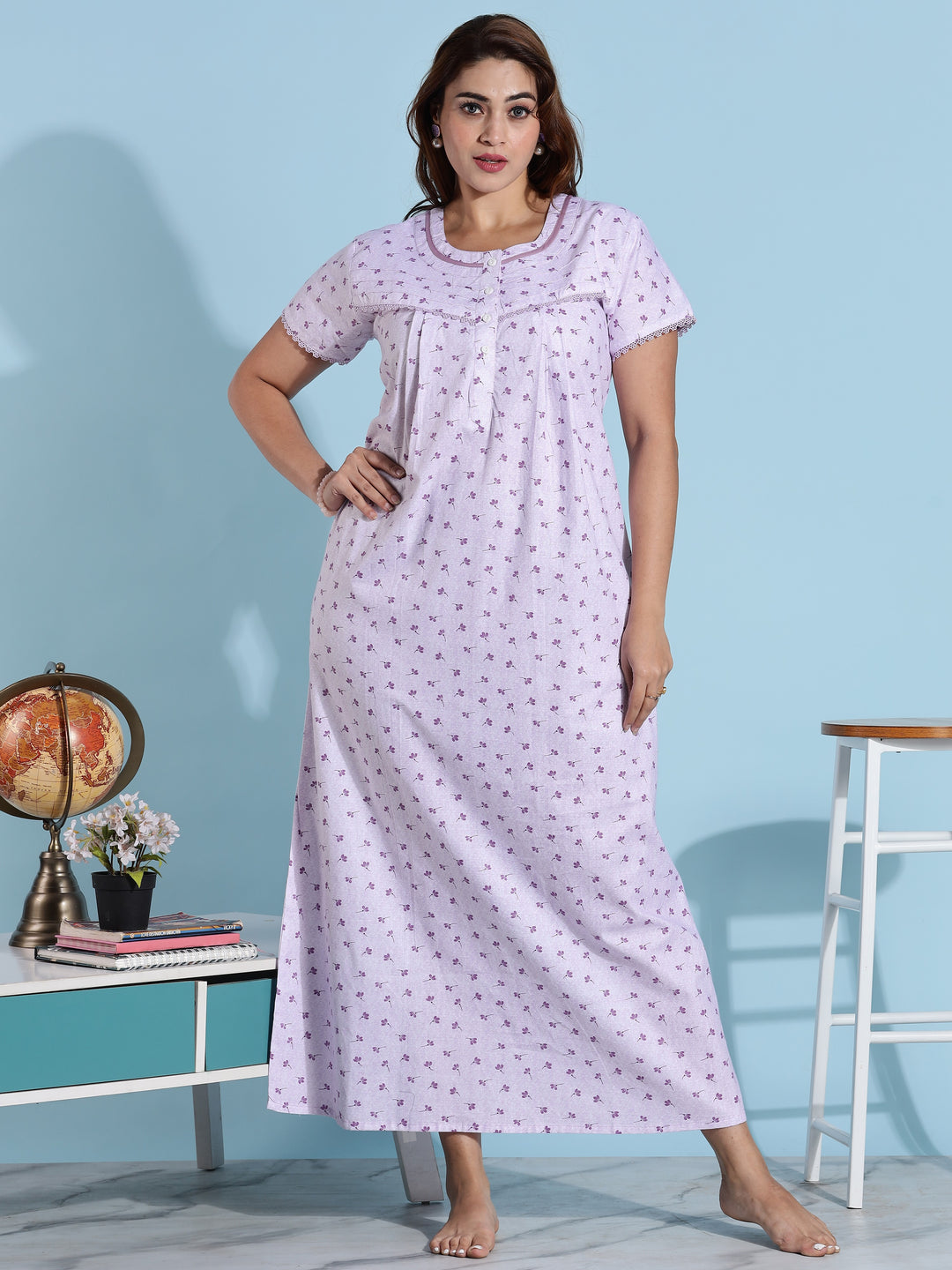Light Purple Branded Pure Cotton Nighty for Women 