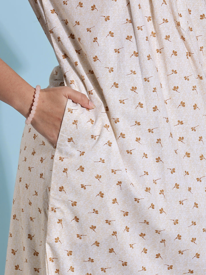 Premium Light Yellow Floral Cotton Night dress for Women