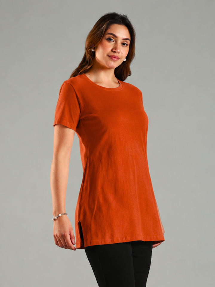 Sunset orange long t shirt nighty for women online