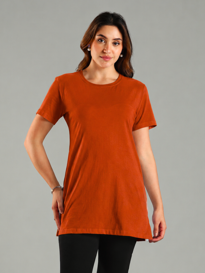 Sunset orange long t shirt nighty for women online