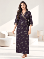 Dark Wine Floral Print Viscose Blend House Coat