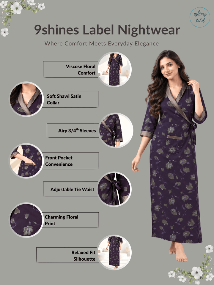 Dark wine floral house coat for women online