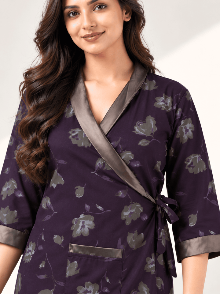 Dark wine floral house coat for women online