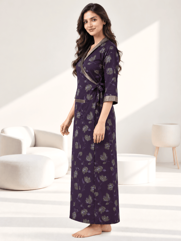 Dark wine floral house coat for women online