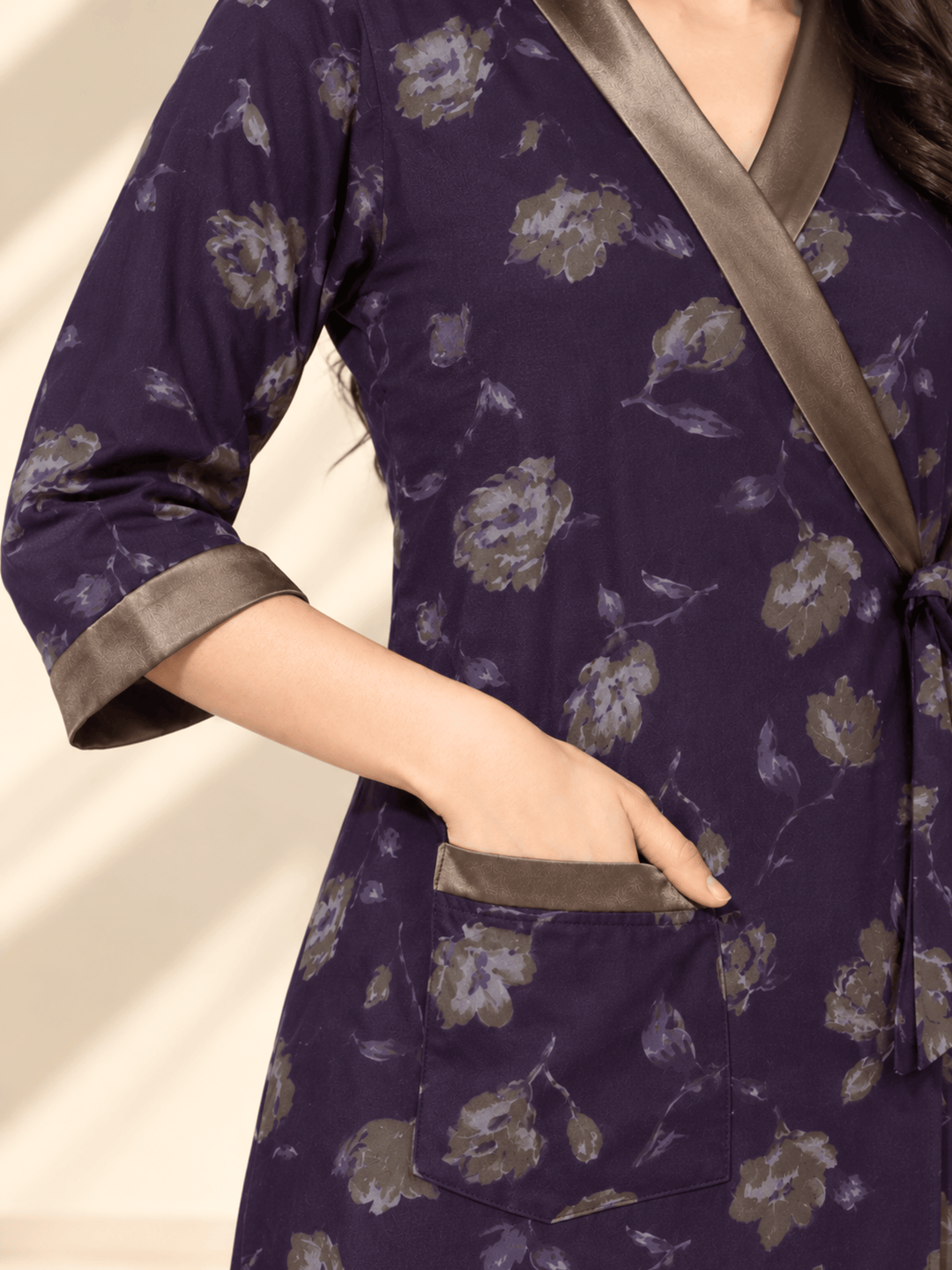 Dark wine floral house coat for women online