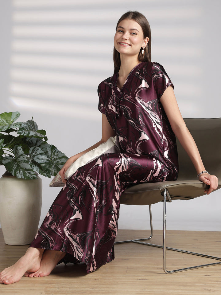 Luxe Swirl Print Designer Satin Nighty for Women Online