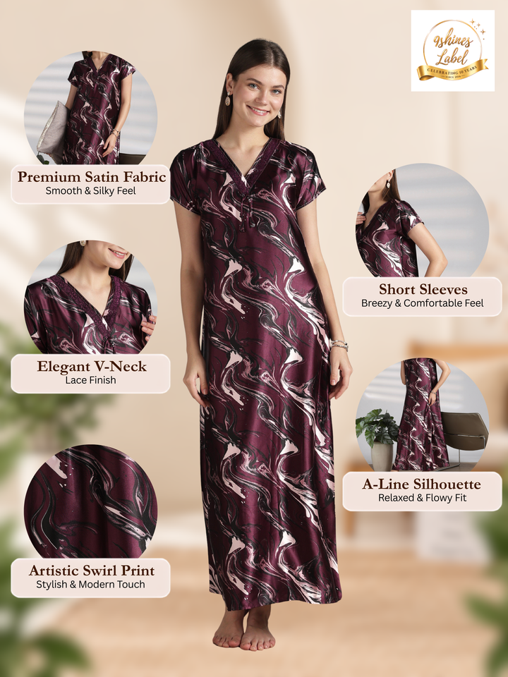Luxe Swirl Print Designer Satin Nighty for Women Online