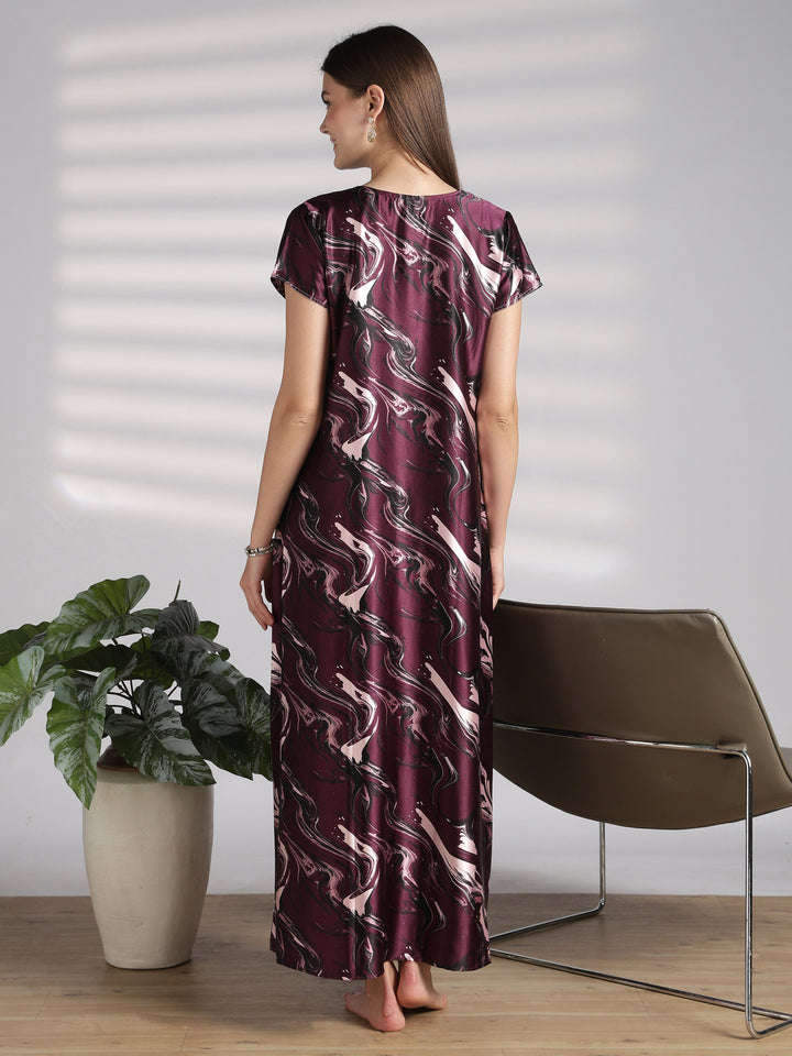Luxe Swirl Print Designer Satin Nighty for Women Online