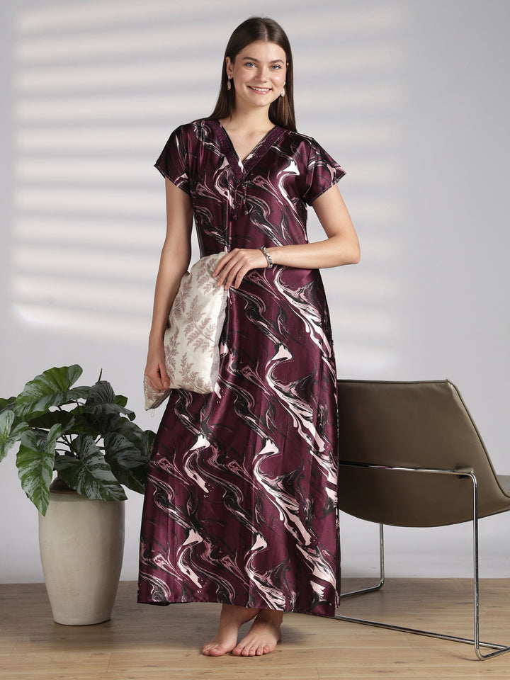 Luxe Swirl Print Designer Satin Nighty for Women Online