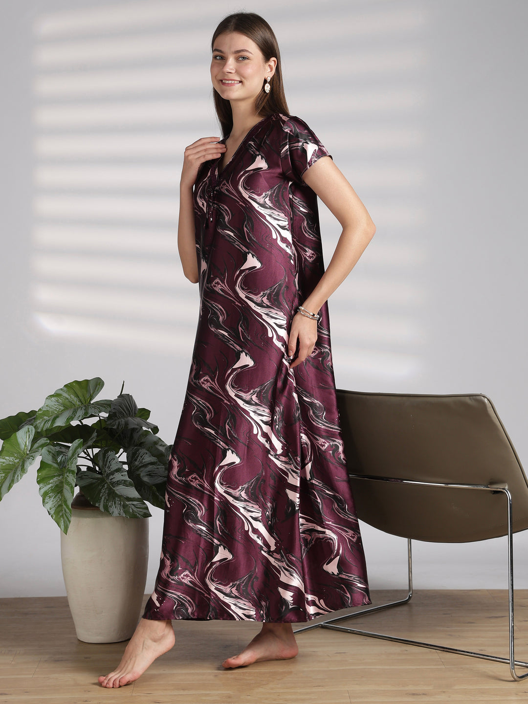 Luxe Swirl Print Designer Satin Nighty for Women Online