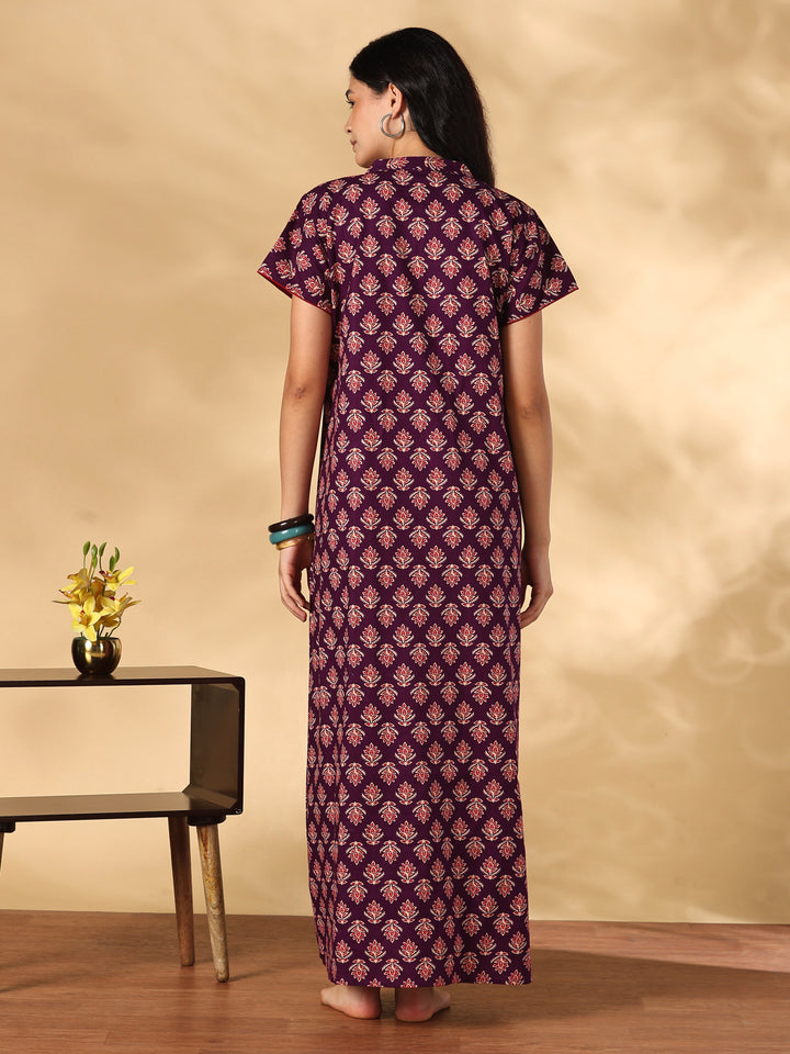 Pure cotton night dress for women with mandarin collar