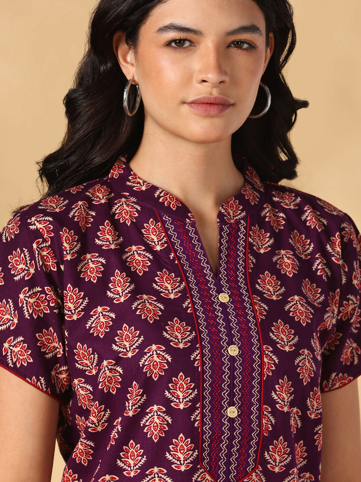 Pure cotton night dress for women with mandarin collar