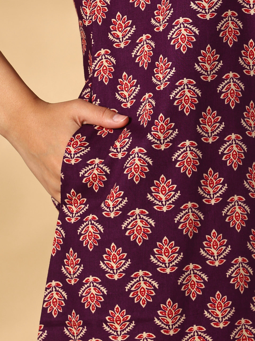 Pure cotton night dress for women with mandarin collar