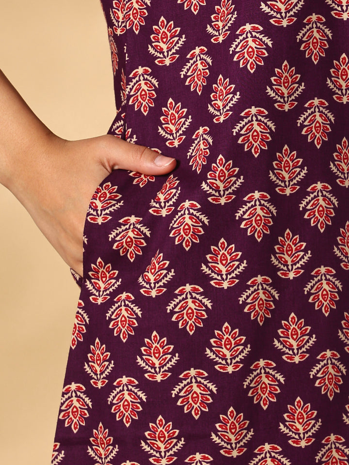 Pure cotton night dress for women with mandarin collar