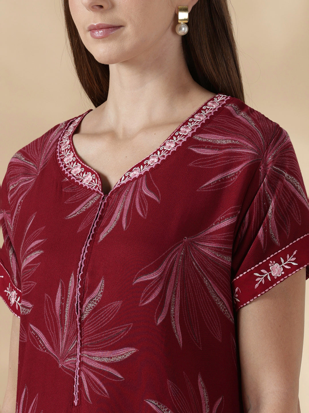 Alpine floral dusk maroon cozy feeding nighty for women