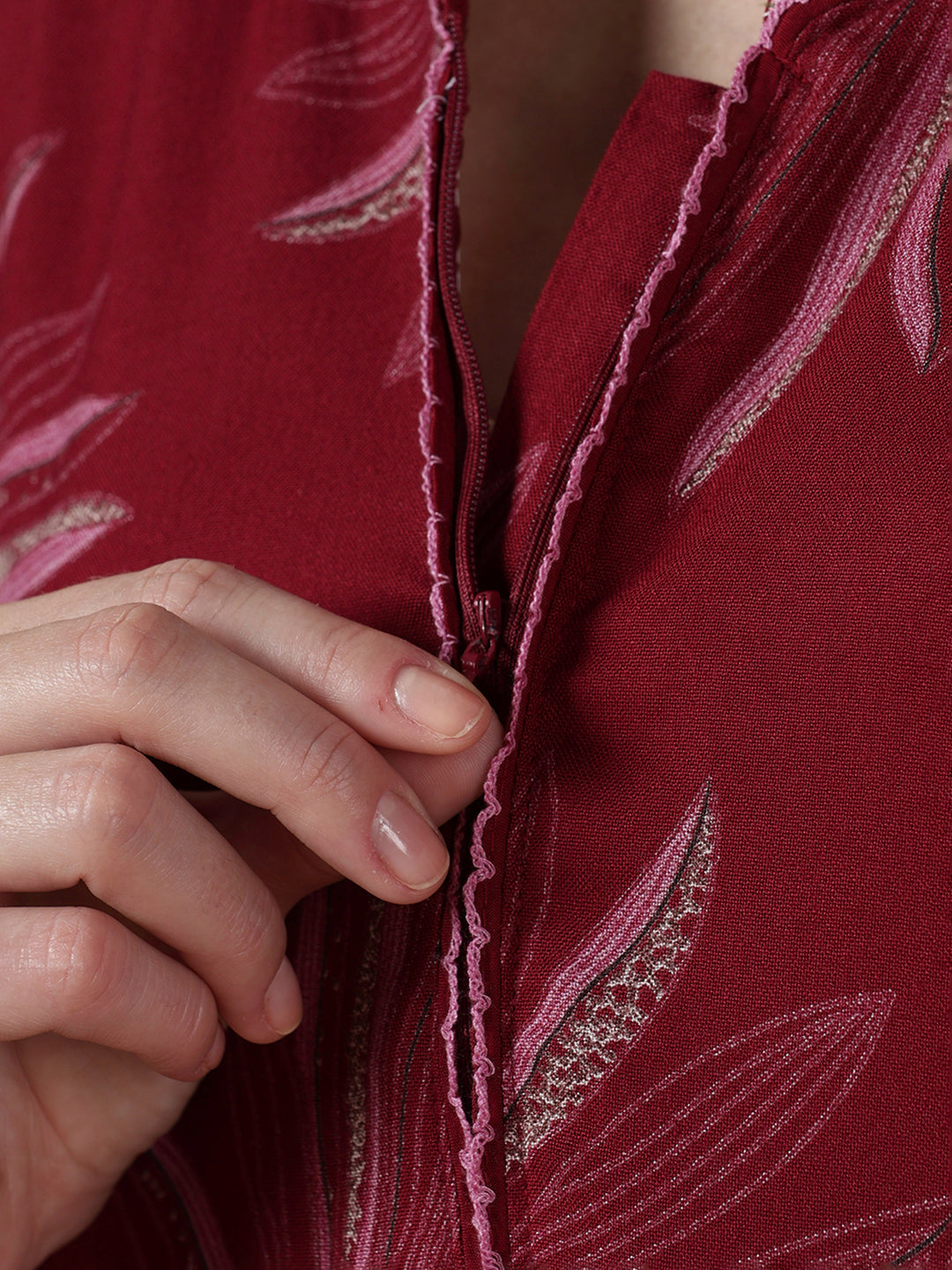 Alpine floral dusk maroon cozy feeding nighty for women