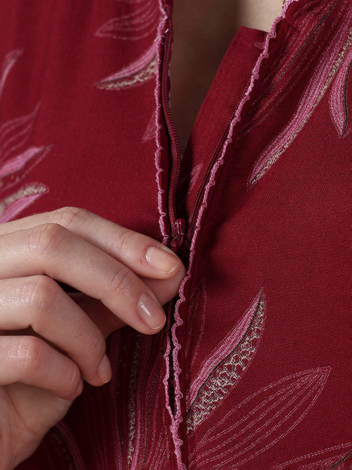 Alpine floral dusk maroon cozy feeding nighty for women