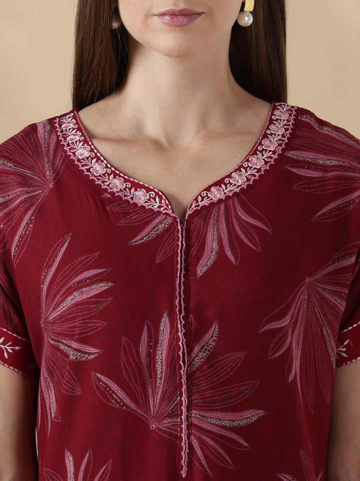 Alpine floral dusk maroon cozy feeding nighty for women