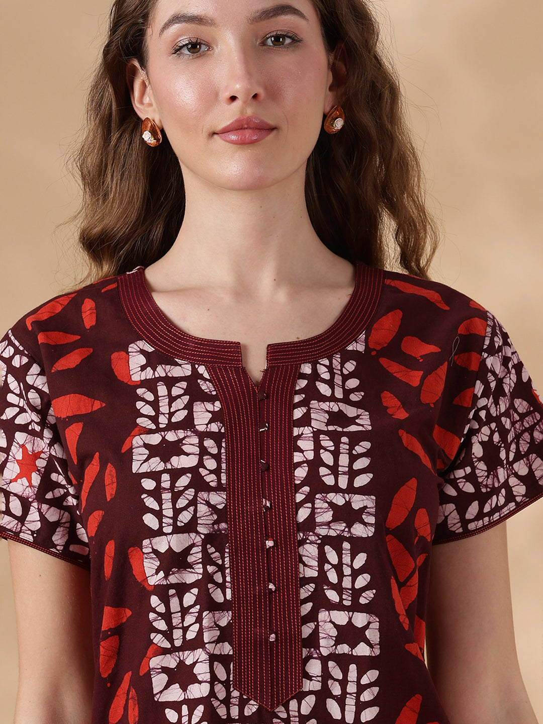 Maroon Batik Soft Daily Wear Pure Cotton Best Womens Nighty