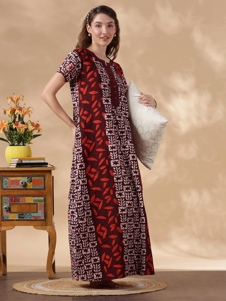 Maroon Batik Soft Daily Wear Pure Cotton Best Womens Nighty