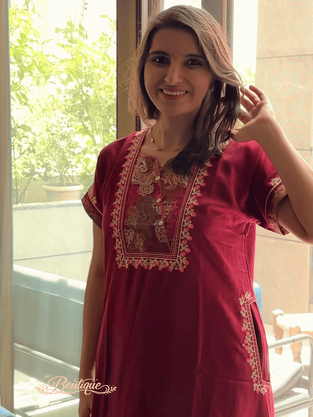 Designer regal maroon daily nightwear for women