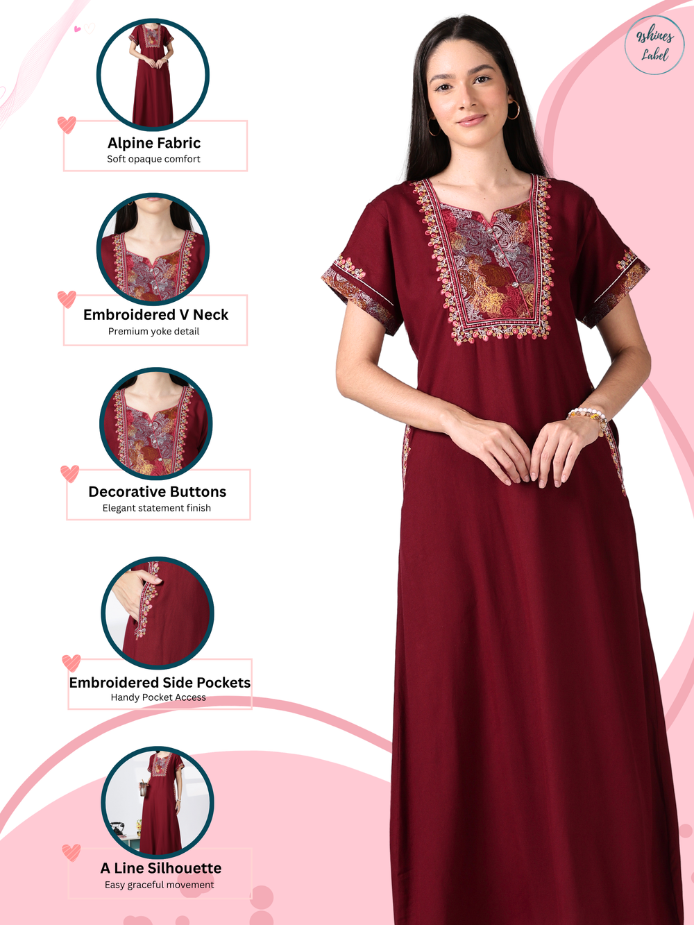 Regal maroon designer daily night wear for women