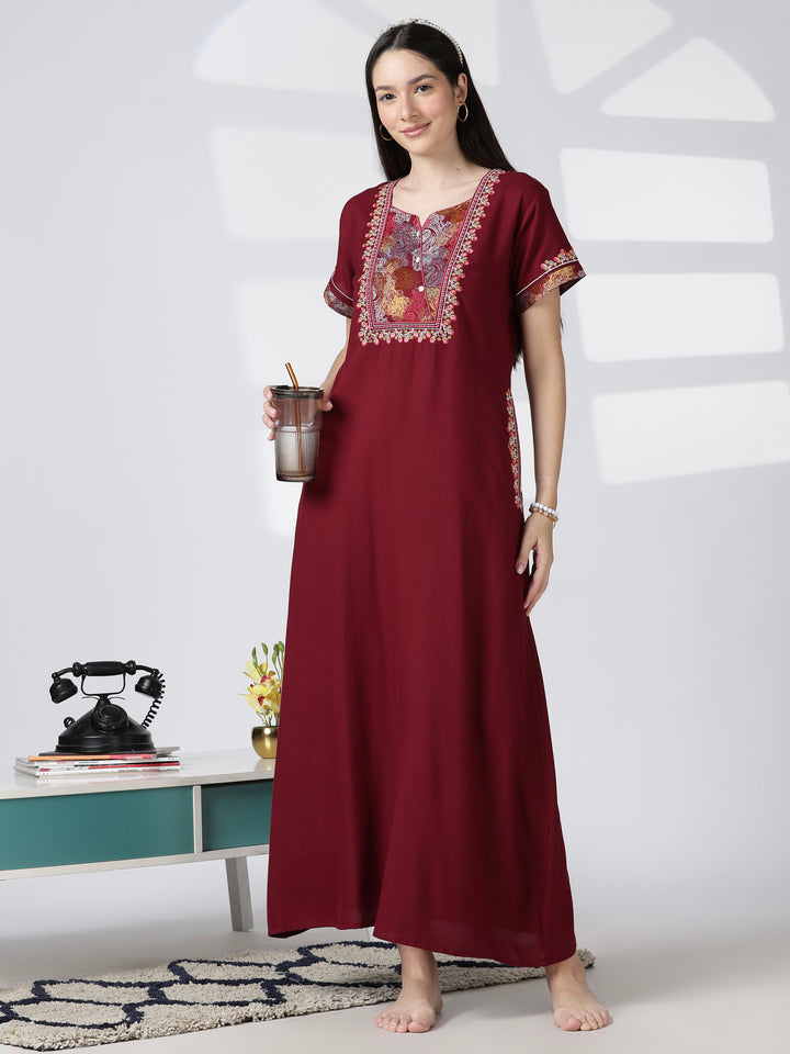 Regal maroon designer daily night wear for women