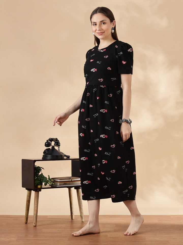 Black blush hearts feeding friendly cozy maternity nighty