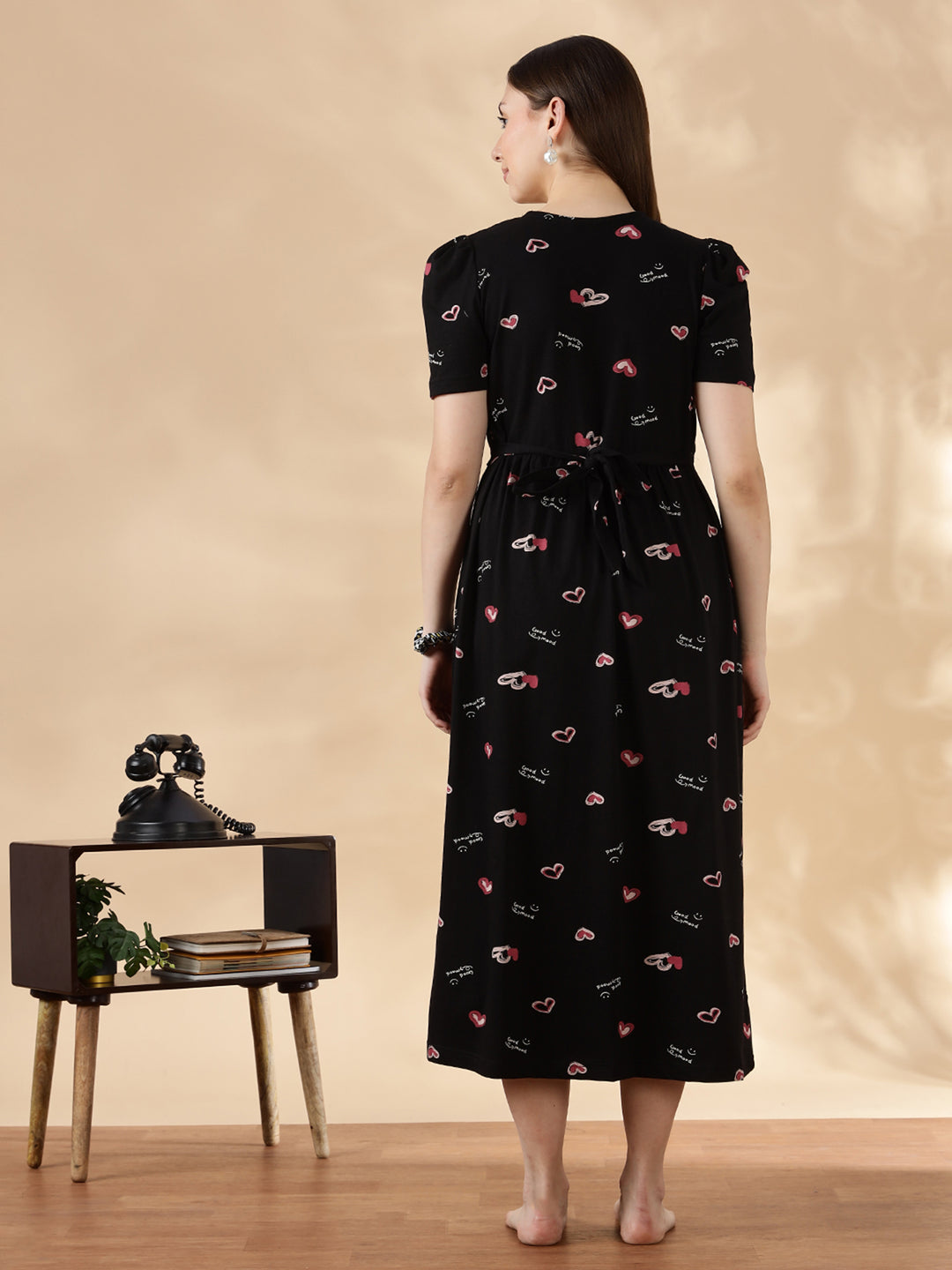 Black blush hearts feeding friendly cozy maternity nighty