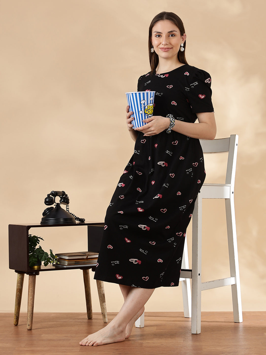 Black blush hearts feeding friendly cozy maternity nighty