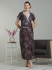 Brown Mist Viscose Blend Housecoat with Floral Sketch Print for Women