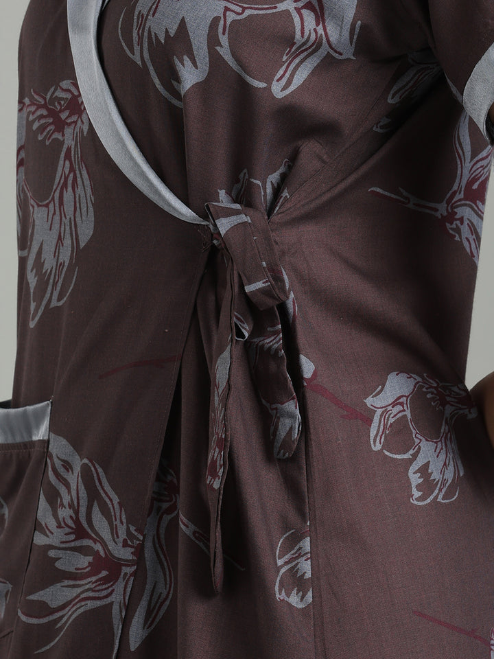 Brown mist viscose blend branded housecoat for women