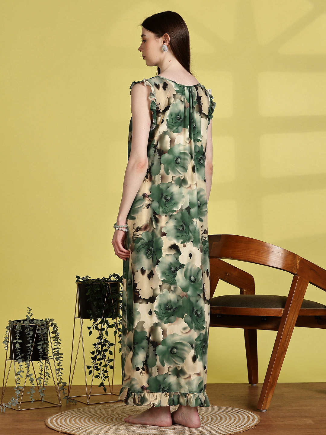 Mist green rayon stylish sleeveless nighty for women