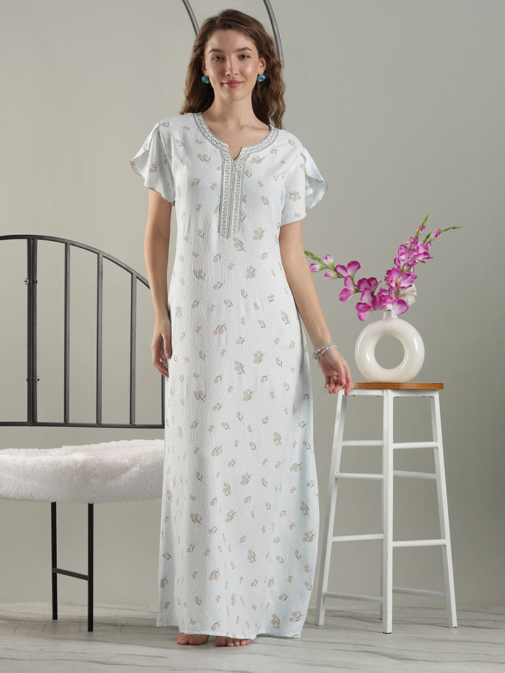 Misty Blue Crush Cotton Tulip Best Fancy Nighty for Women