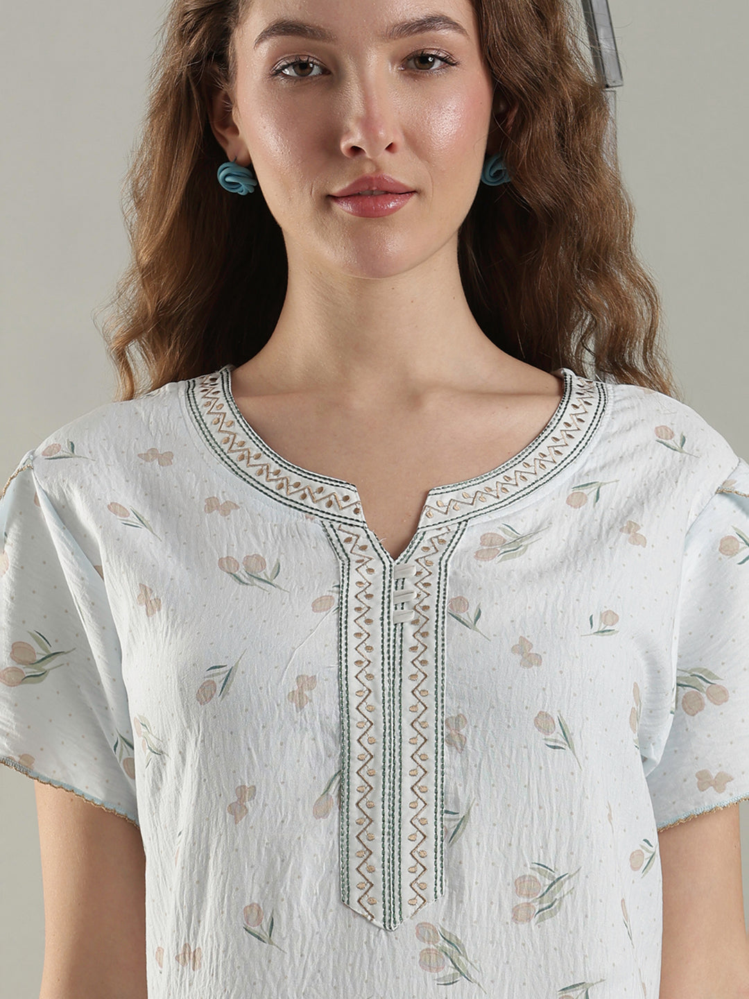 Misty Blue Crush Cotton Tulip Best Fancy Nighty for Women