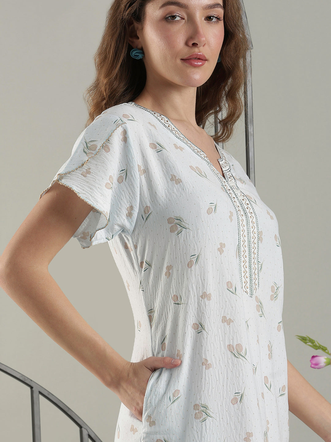 Misty Blue Crush Cotton Tulip Best Fancy Nighty for Women