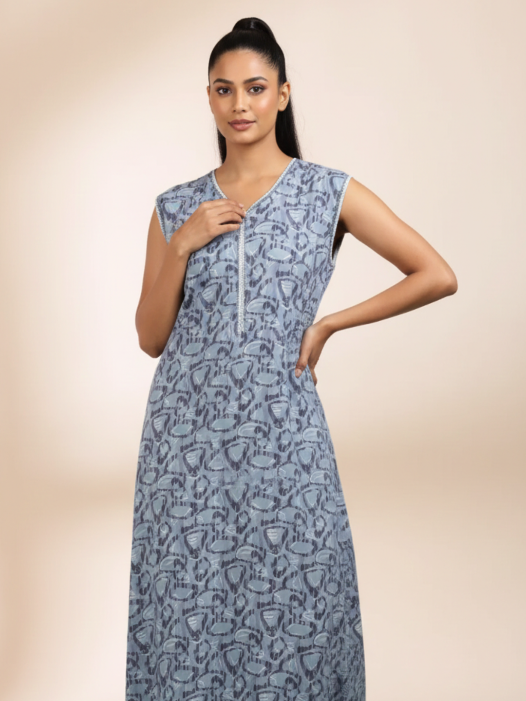 Misty blue cozy sleeveless nighty for women