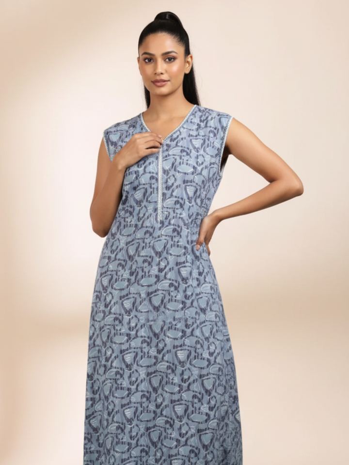 Misty blue cozy sleeveless nighty for women