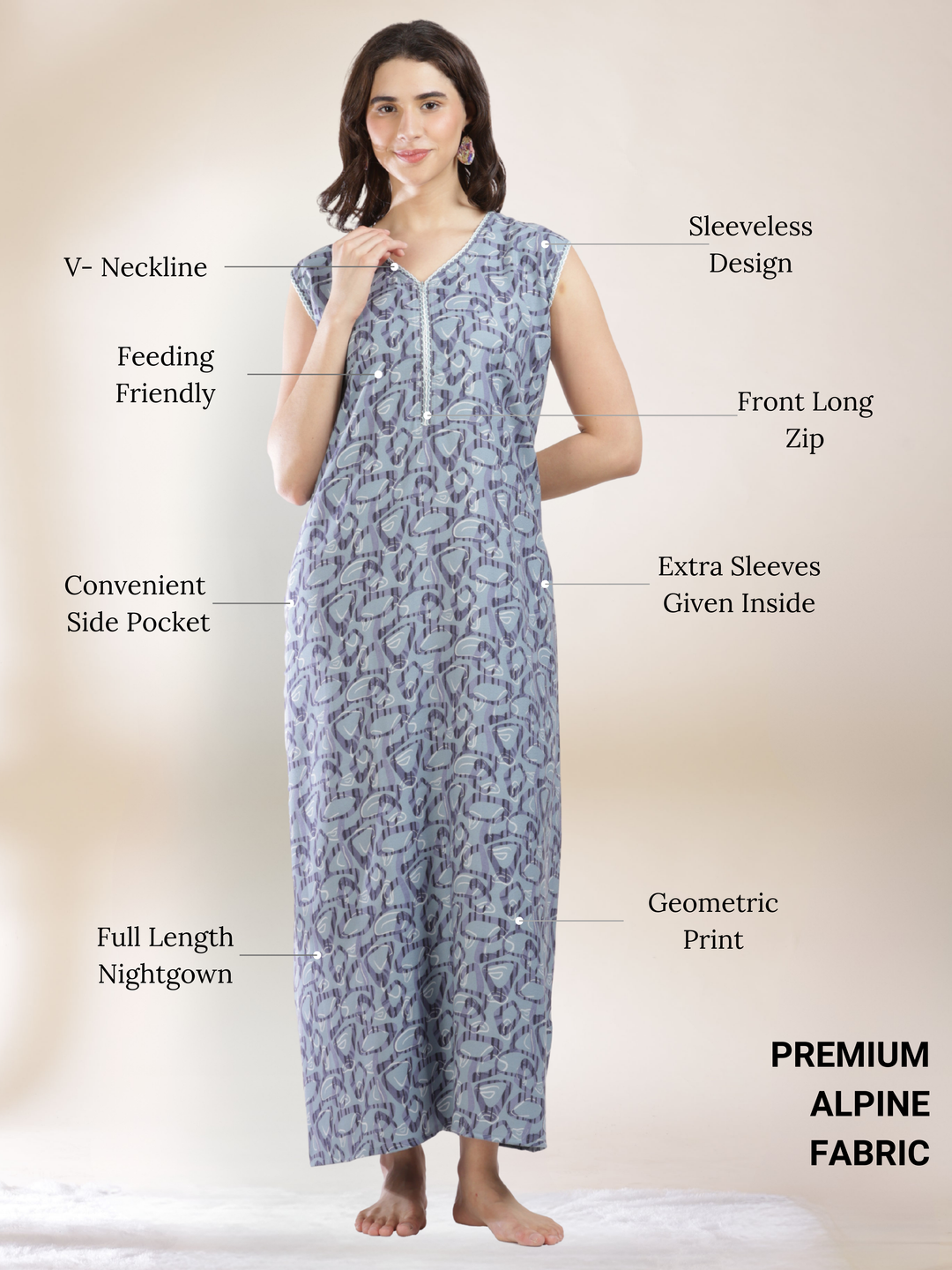 Misty blue cozy sleeveless nighty for women