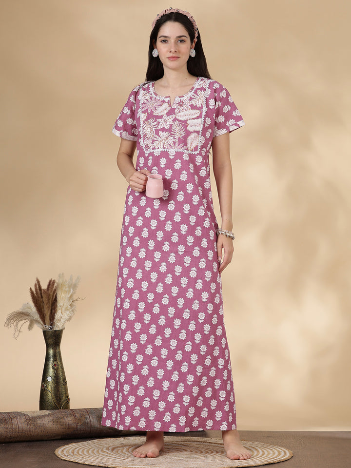 Tropica mauve premium pure cotton nighty for women