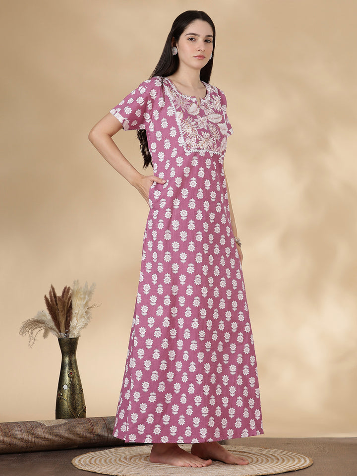 Tropica mauve premium pure cotton nighty for women