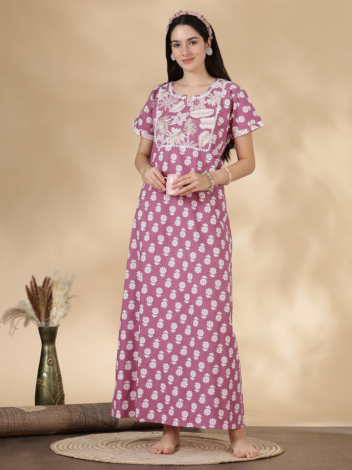 Tropica mauve premium pure cotton nighty for women